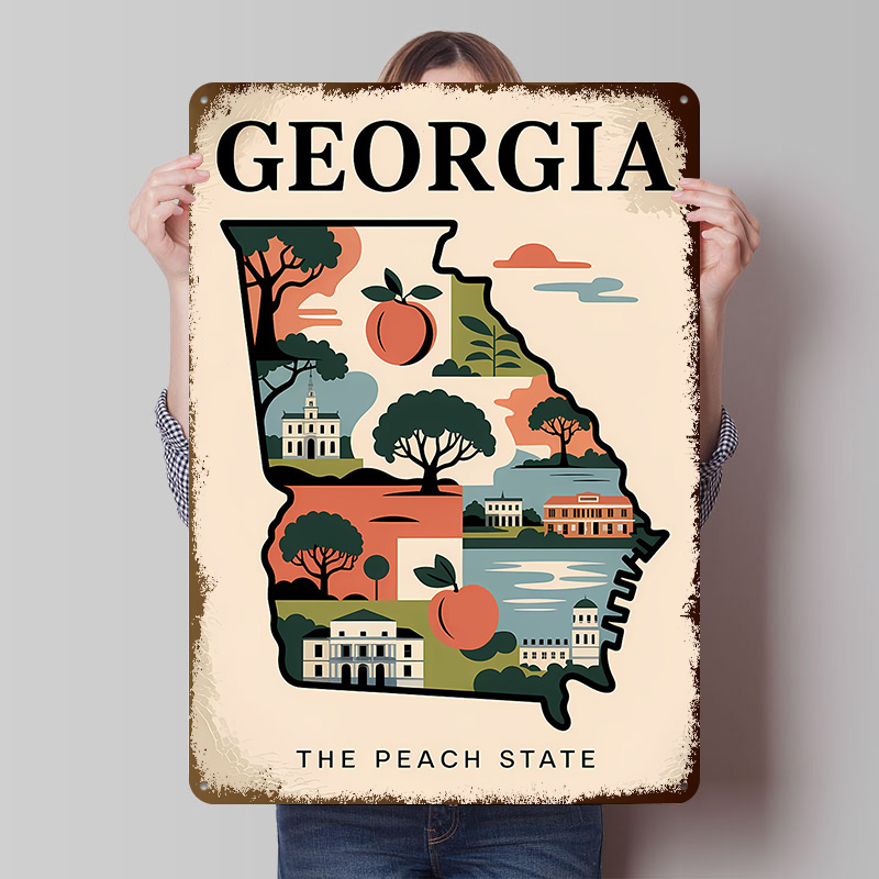 Georgia: The Peach State Illus - Custom Map Poster recension och pris